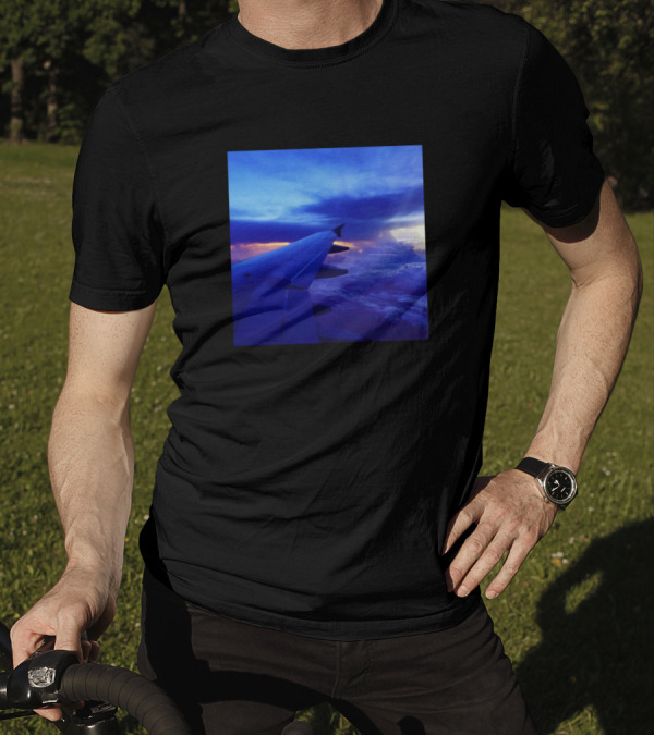 Sky View From Airplane Wing Over Sunset Clouds T-Shirt