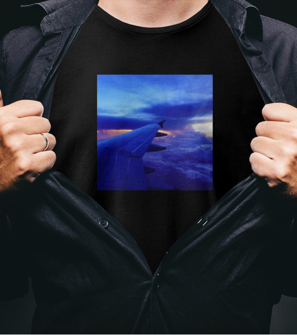 Sky View From Airplane Wing Over Sunset Clouds T-Shirt