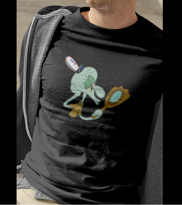 Squidward Admiring Mirror In Krusty Krab Uniform T-Shirt