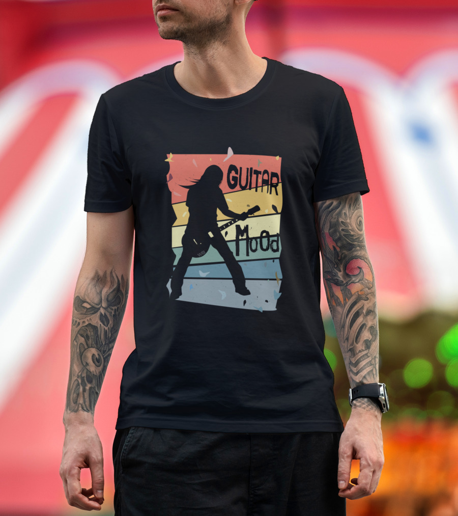 Guitar Mood Silhouette on Retro Rainbow Background T-Shirt