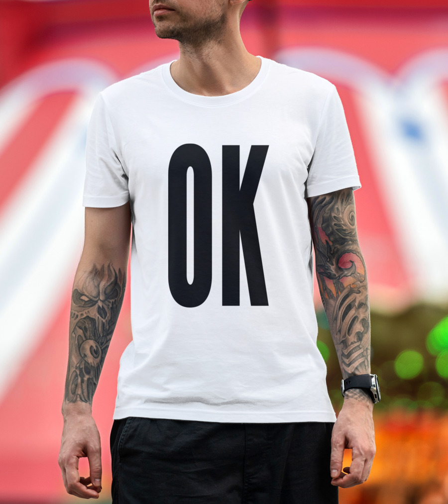 OK Bold Text Minimalist Black T-Shirt