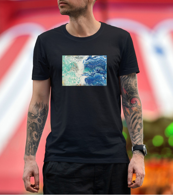 Premium T-Shirt: Aqua Blue Ocean Wave Swipe Marble Flow T-Shirt Aqua Blue Ocean Wave Swipe Marble Flow T-Shirt