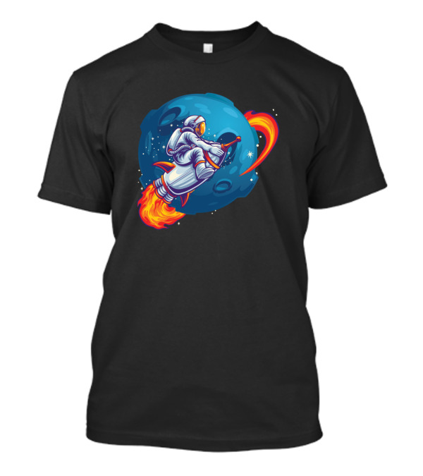 Astronaut Riding Rocket Through Cosmic Space Adventure T-Shirt