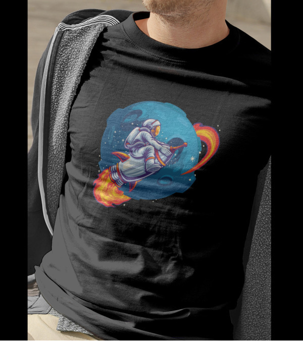 Astronaut Riding Rocket Through Cosmic Space Adventure T-Shirt