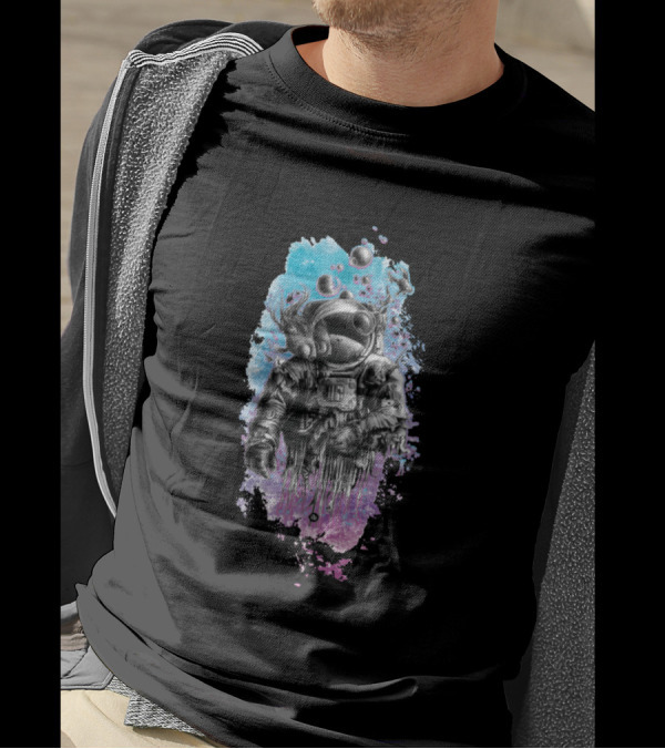 Ghostly Astronaut In An Unknown World Psychedelic Cosmic Drip T-Shirt