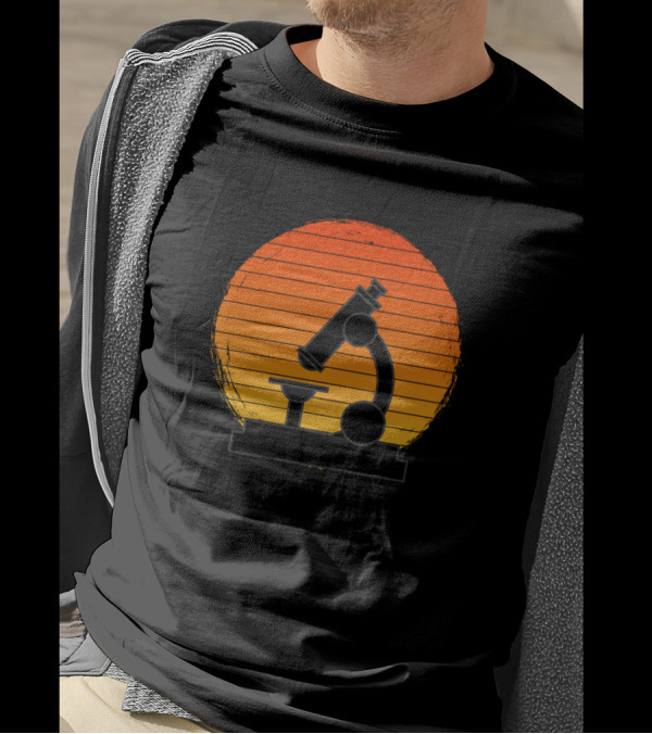 Retro Sunset Microscope Rugged Edges Vintage Science T-Shirt