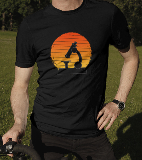 Retro Sunset Microscope Rugged Edges Vintage Science T-Shirt