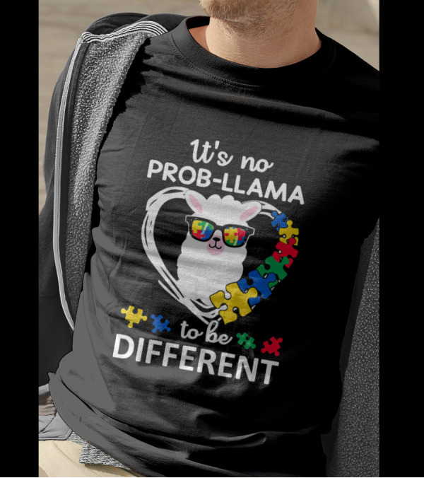 It's No Prob-Llama To Be Different Autism Puzzle Llama T-Shirt