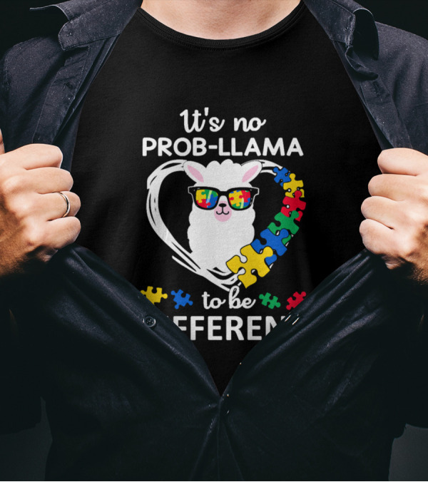 It's No Prob-Llama To Be Different Autism Puzzle Llama T-Shirt
