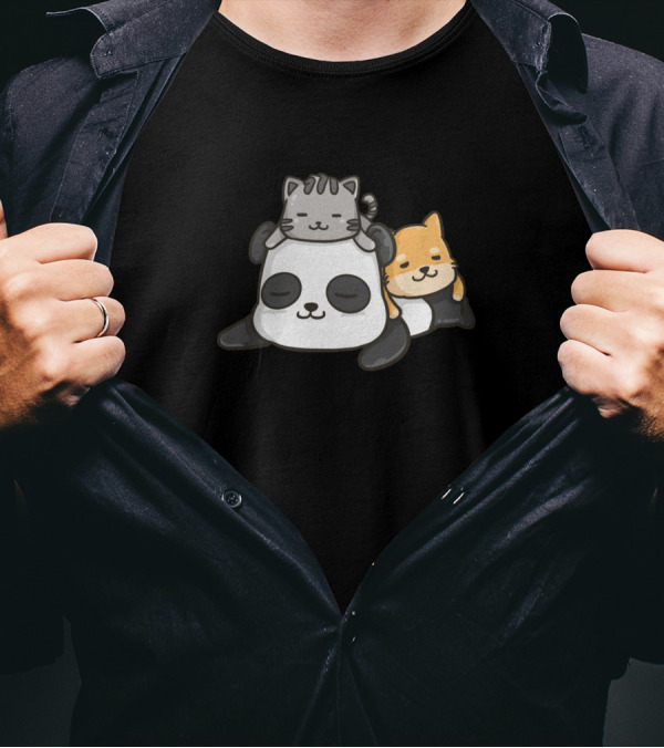 Cute Lazy Panda Kitty Shiba Nap T-Shirt
