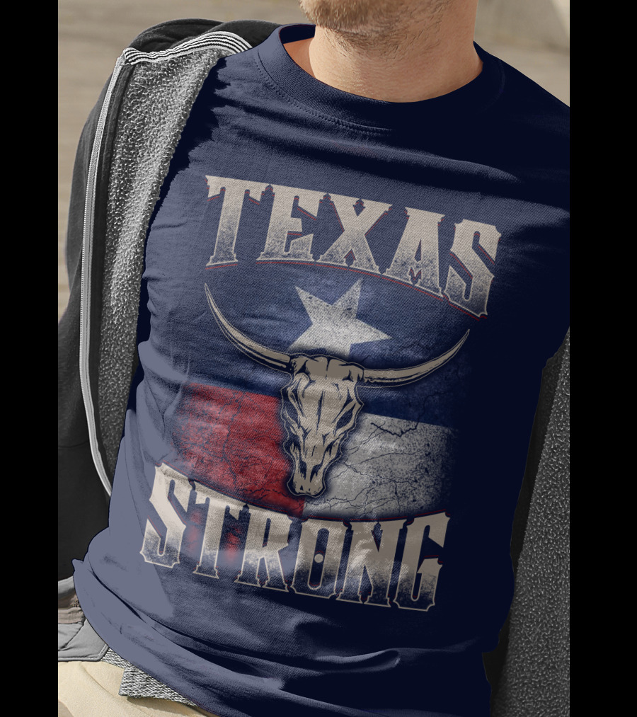 Texas Strong Longhorn Skull With Texas Flag T-Shirt