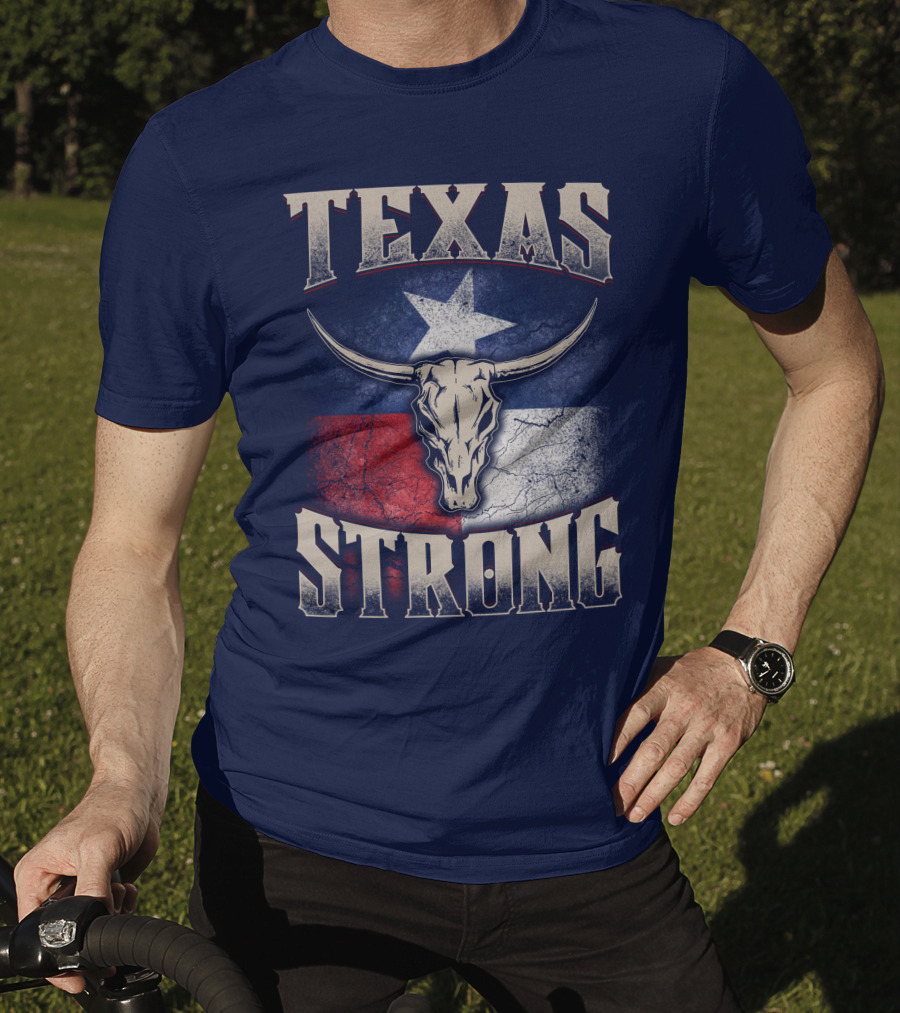 Texas Strong Longhorn Skull With Texas Flag T-Shirt