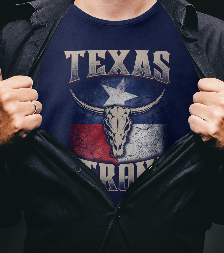 Texas Strong Longhorn Skull With Texas Flag T-Shirt