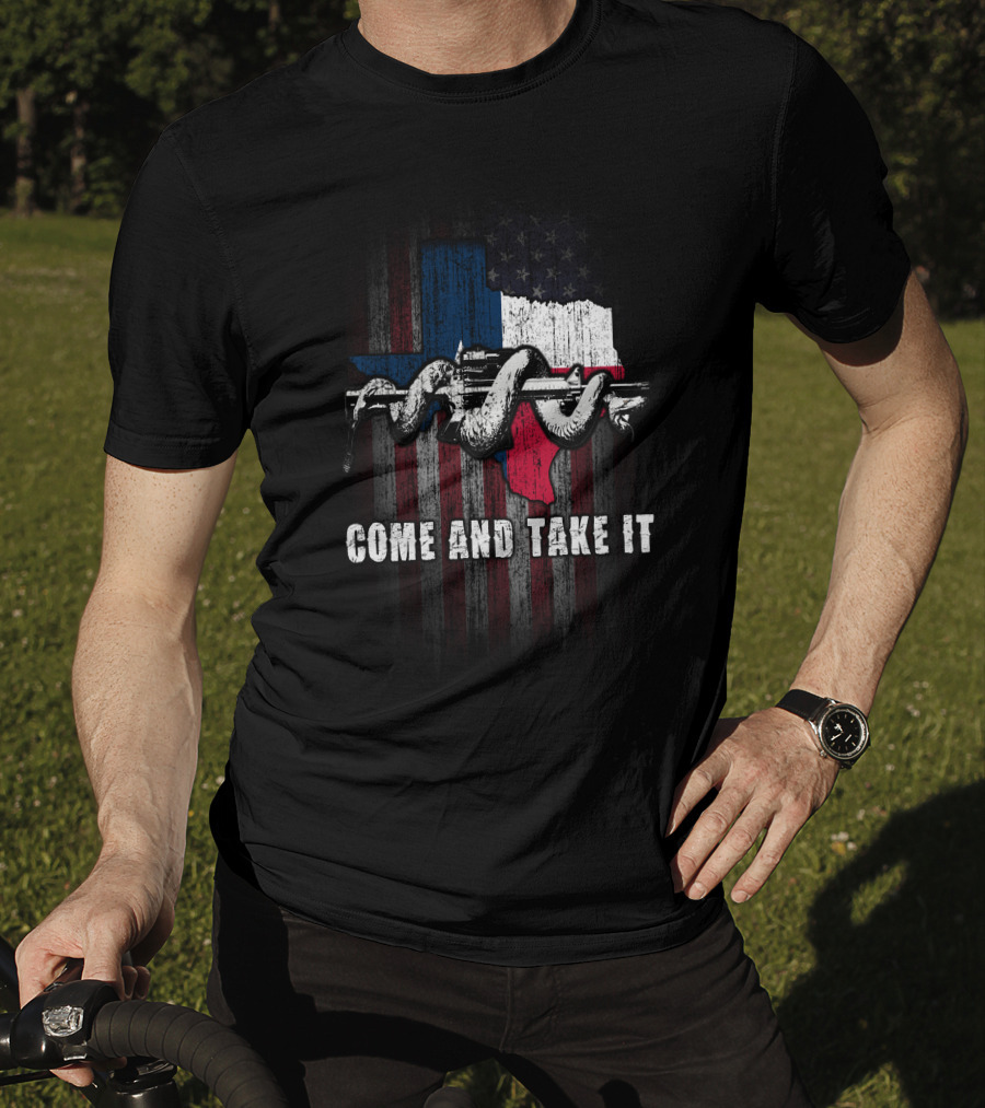 Come And Take It Snake Rifle Texas Flag American Flag T-Shirt