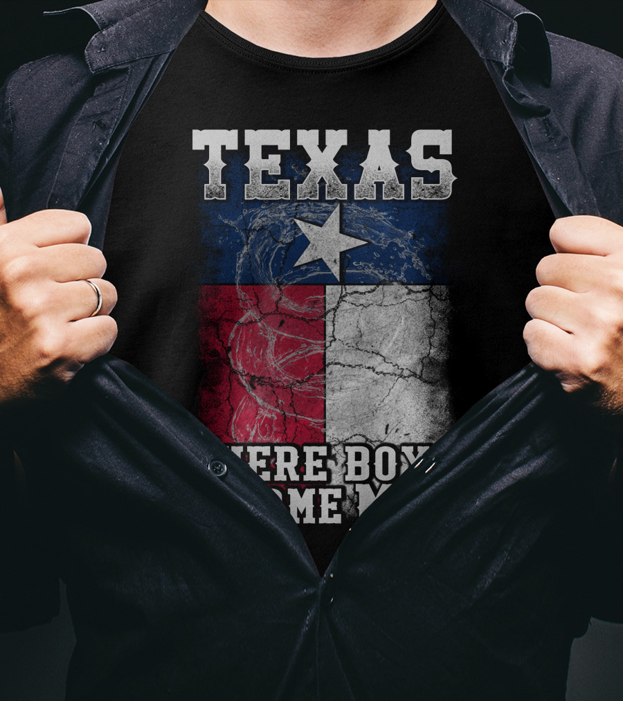 Texas Where Boys Become Men Lone Star Flag Cracked T-Shirt