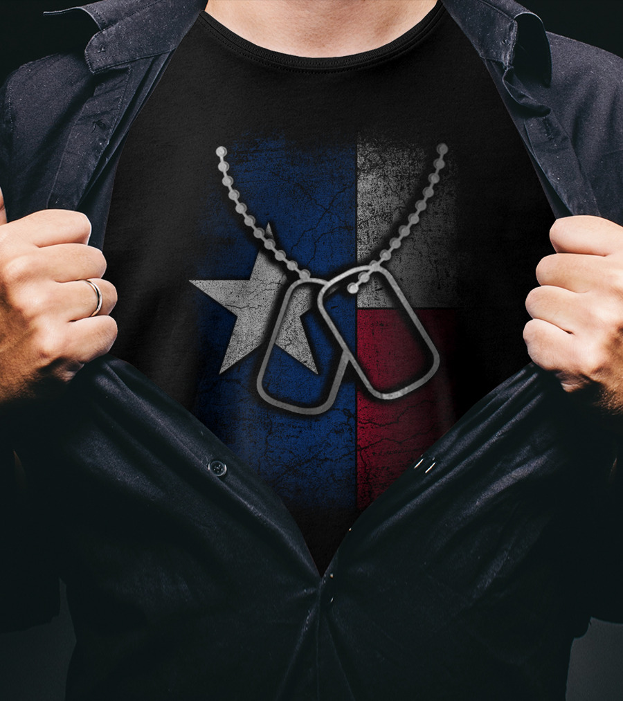 Veteran Texas Flag With Dog Tags T-Shirt