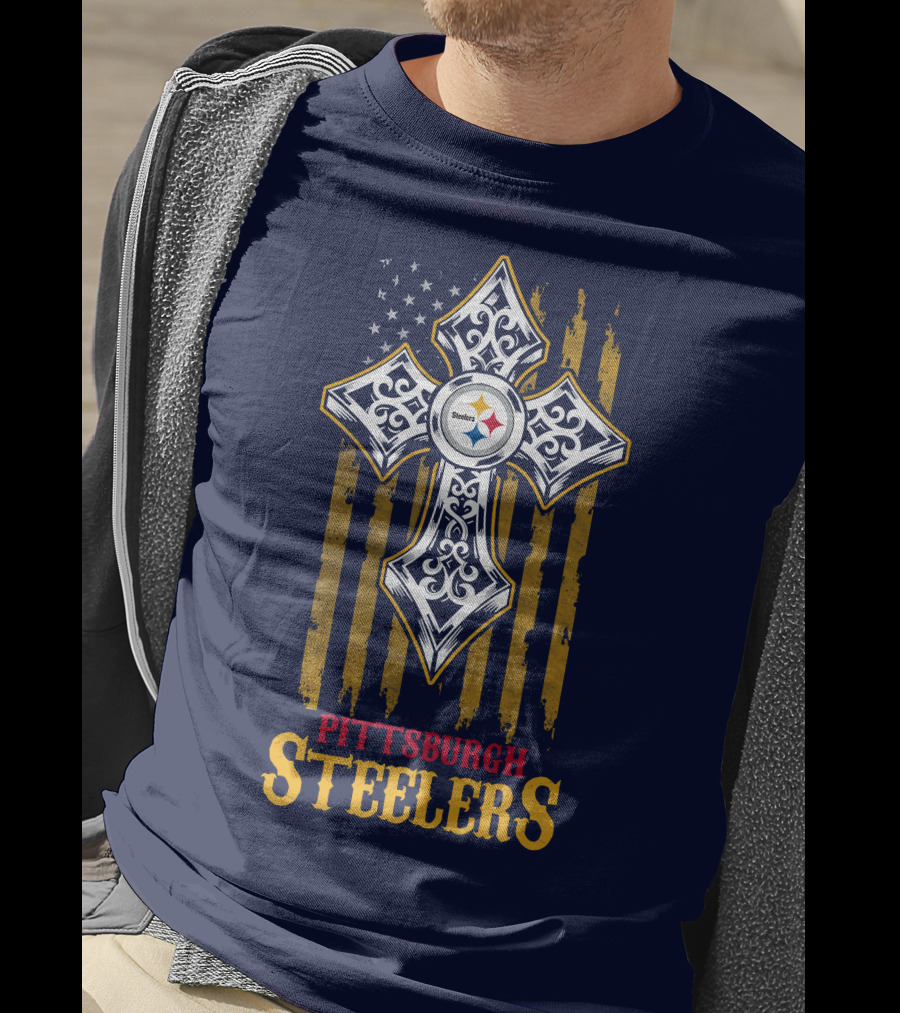 Pittsburgh Steelers Cross American Flag T-Shirt