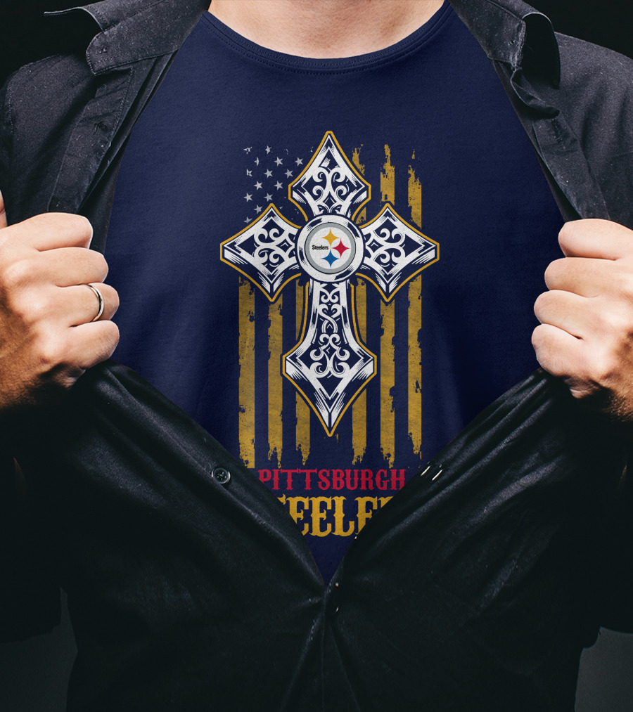 Pittsburgh Steelers Cross American Flag T-Shirt