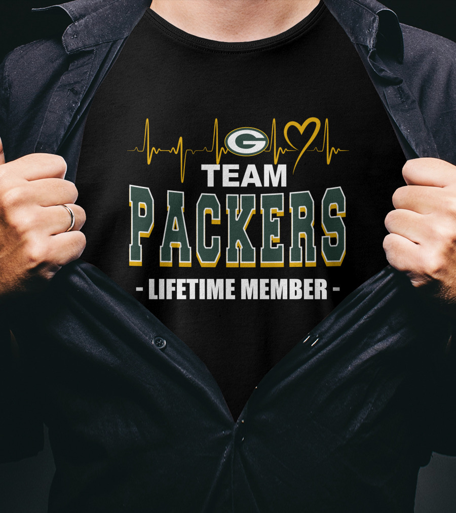 Team Packers Lifetime Member Green Bay Packers Heartbeat T-Shirt