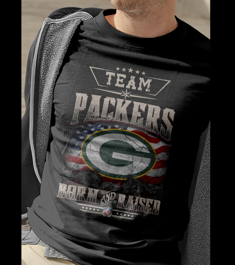 Team Packers Born And Raised Usa Flag Nfl T-Shirt
