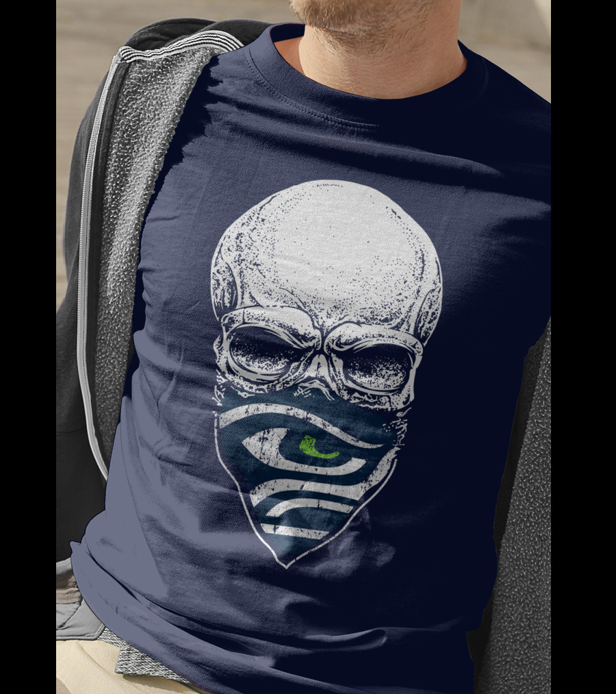 Seattle Seahawks Skull Bandana Logo Face T-Shirt