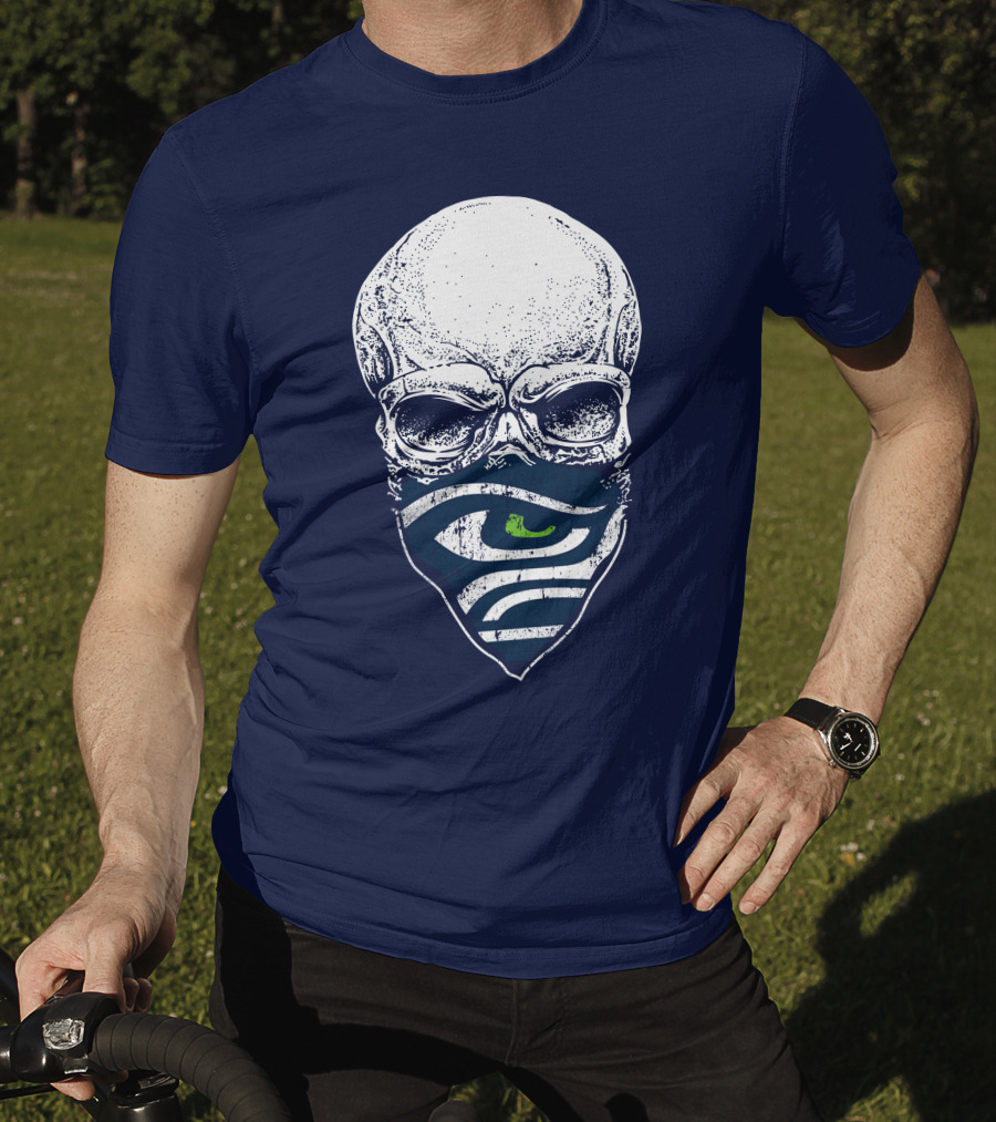 Seattle Seahawks Skull Bandana Logo Face T-Shirt