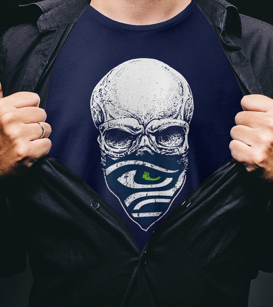 Seattle Seahawks Skull Bandana Logo Face T-Shirt