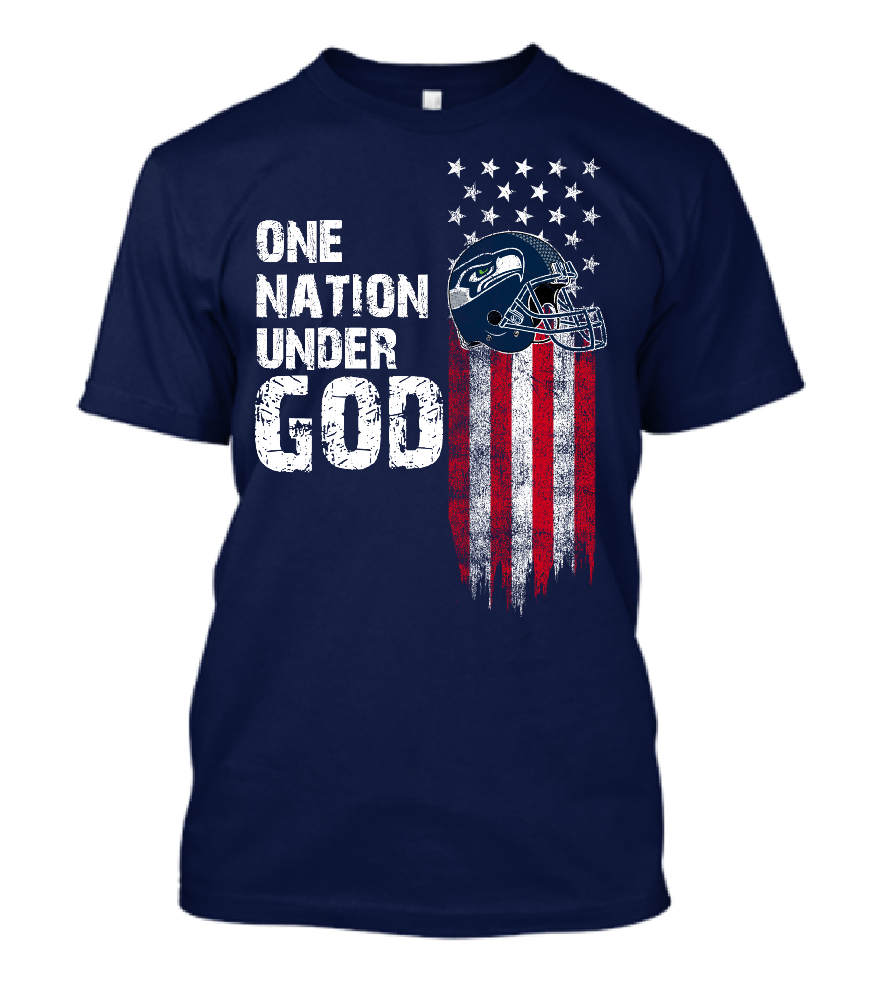 One Nation Under God Seattle Seahawks Flag Helmet Stars Stripes T-Shirt
