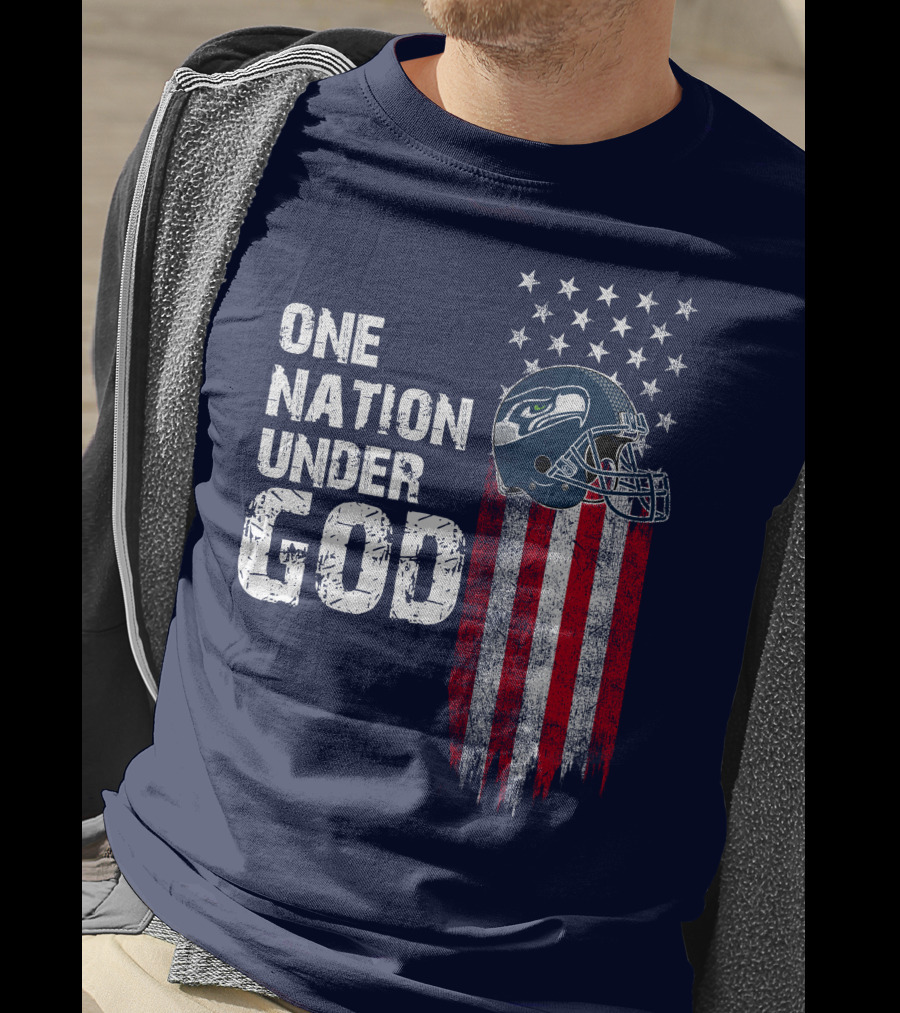 One Nation Under God Seattle Seahawks Flag Helmet Stars Stripes T-Shirt