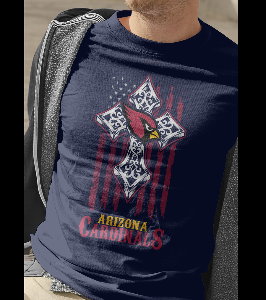 Arizona Cardinals Flag Cross With Stars And Stripes Bird T-Shirt