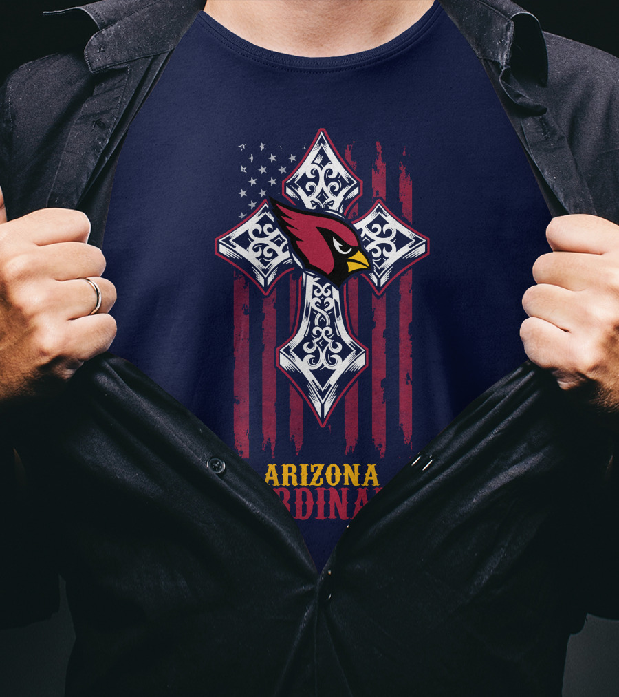 Arizona Cardinals Flag Cross With Stars And Stripes Bird T-Shirt