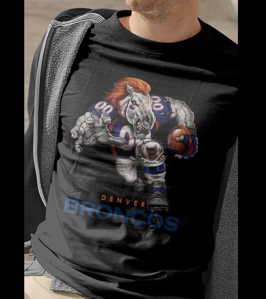 Denver Broncos Charging Horse Football Player T-Shirt