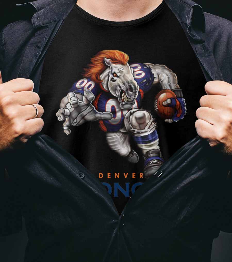 Denver Broncos Charging Horse Football Player T-Shirt