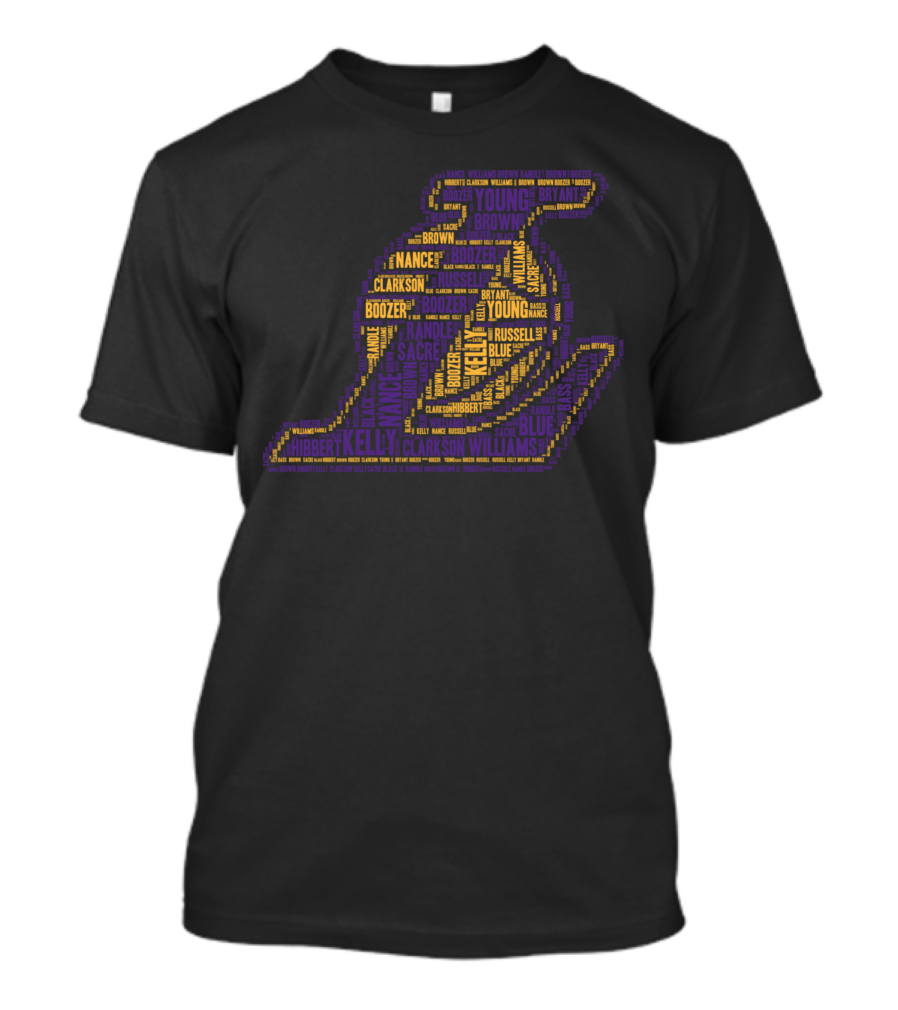 Los Angeles Lakers Player Word Art With Team Names In Purple And Gold T-Shirt
