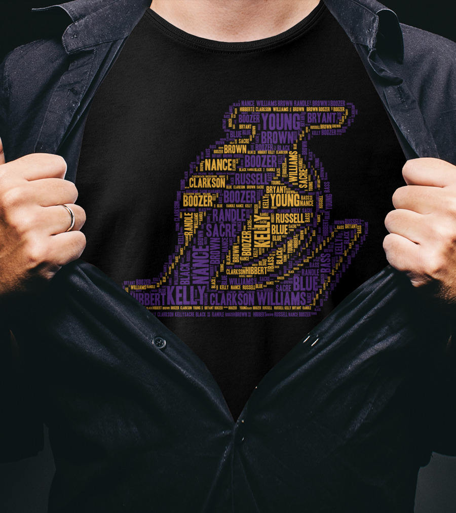 Los Angeles Lakers Player Word Art With Team Names In Purple And Gold T-Shirt