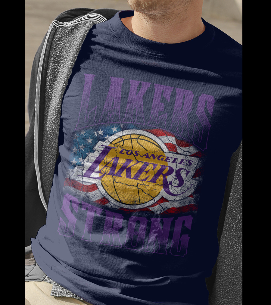 Los Angeles Lakers Strong American Flag Basketball T-Shirt