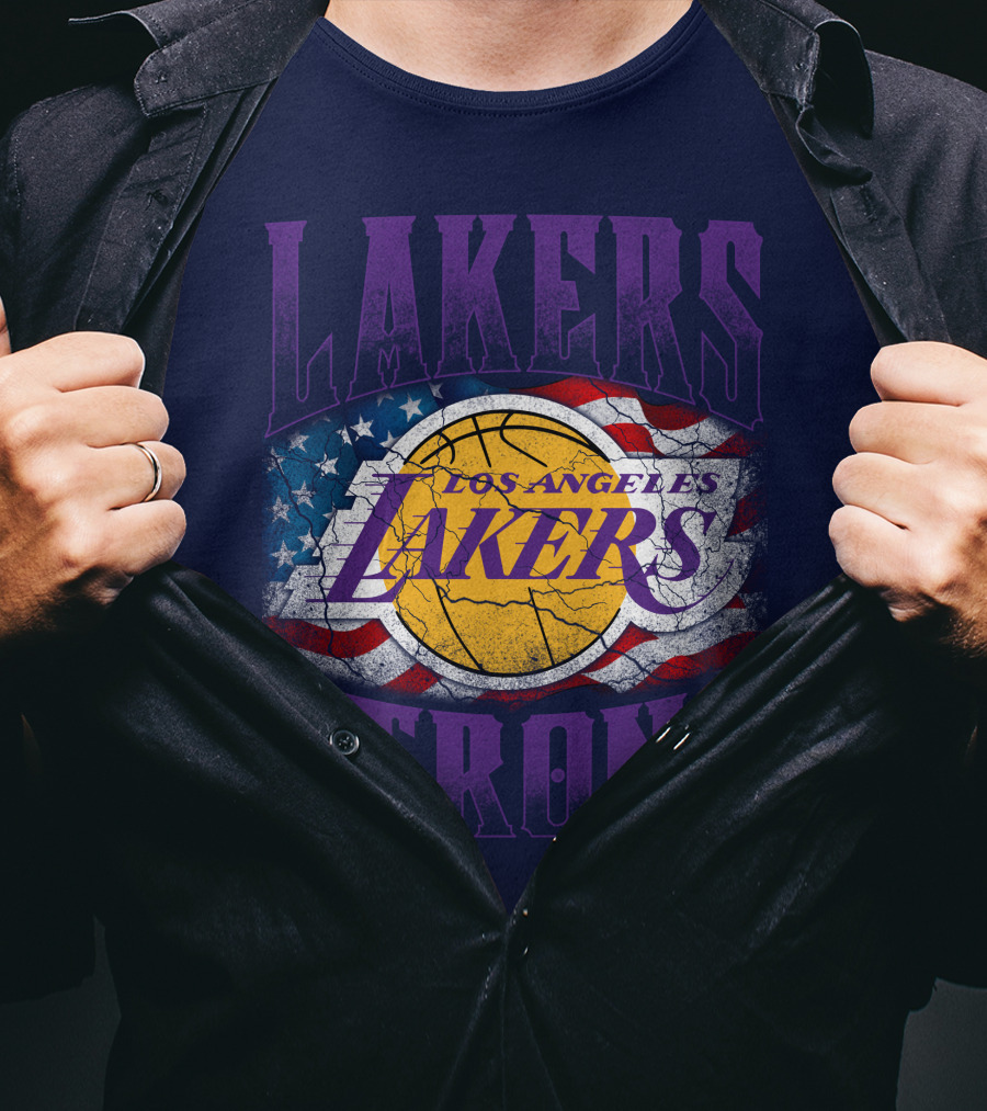 Los Angeles Lakers Strong American Flag Basketball T-Shirt