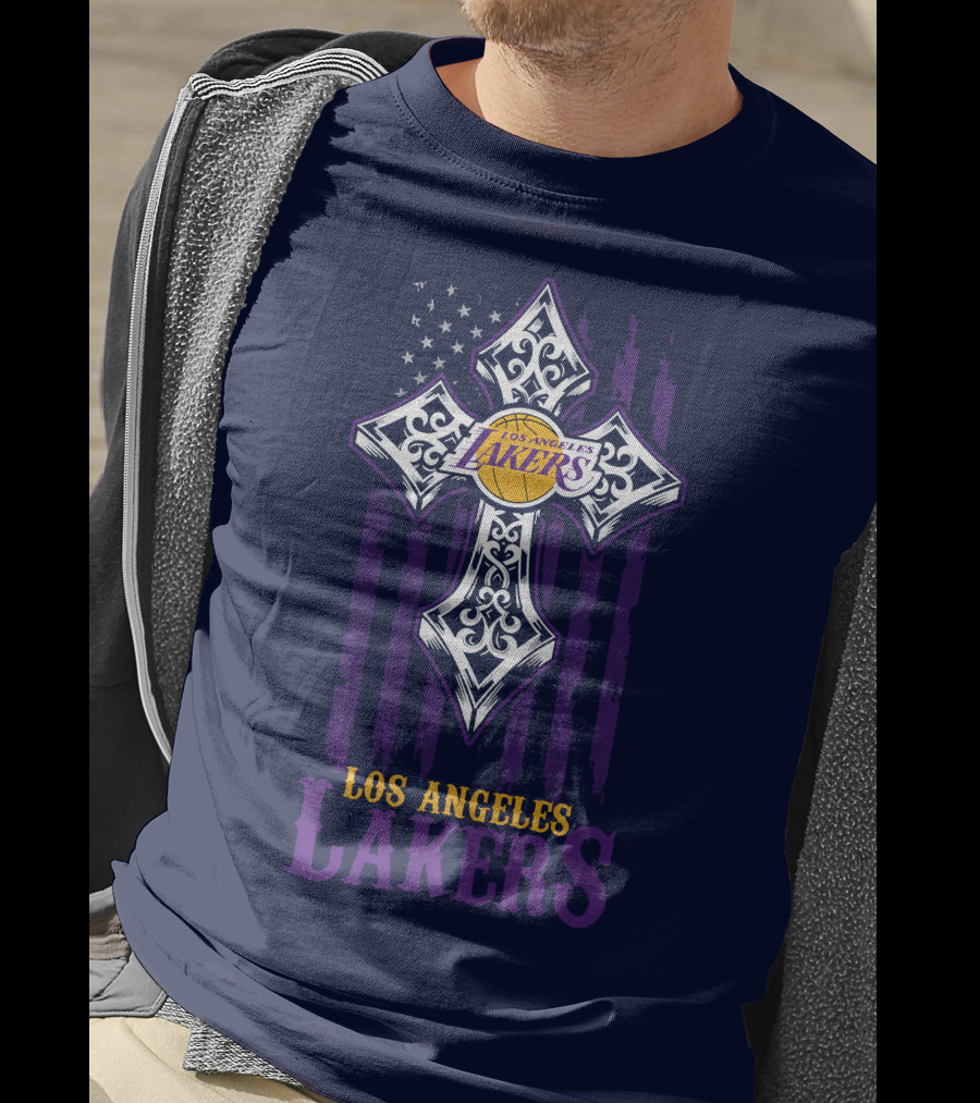 Los Angeles Lakers Cross American Flag T-Shirt