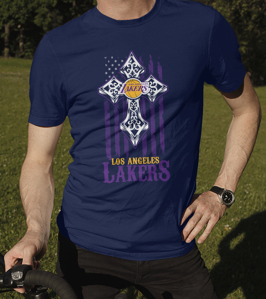 Los Angeles Lakers Cross American Flag T-Shirt