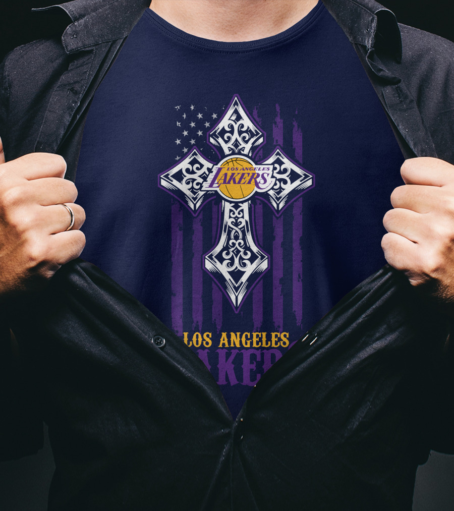 Los Angeles Lakers Cross American Flag T-Shirt