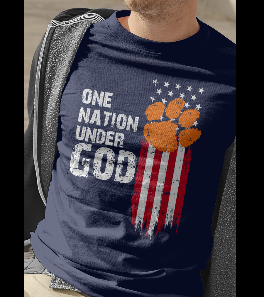 One Nation Under God Clemson Tigers American Flag Paw Print T-Shirt