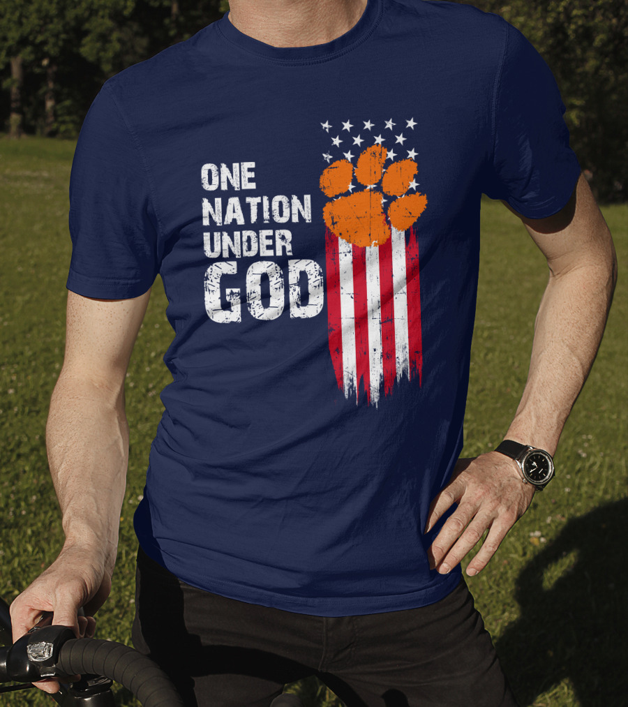 One Nation Under God Clemson Tigers American Flag Paw Print T-Shirt