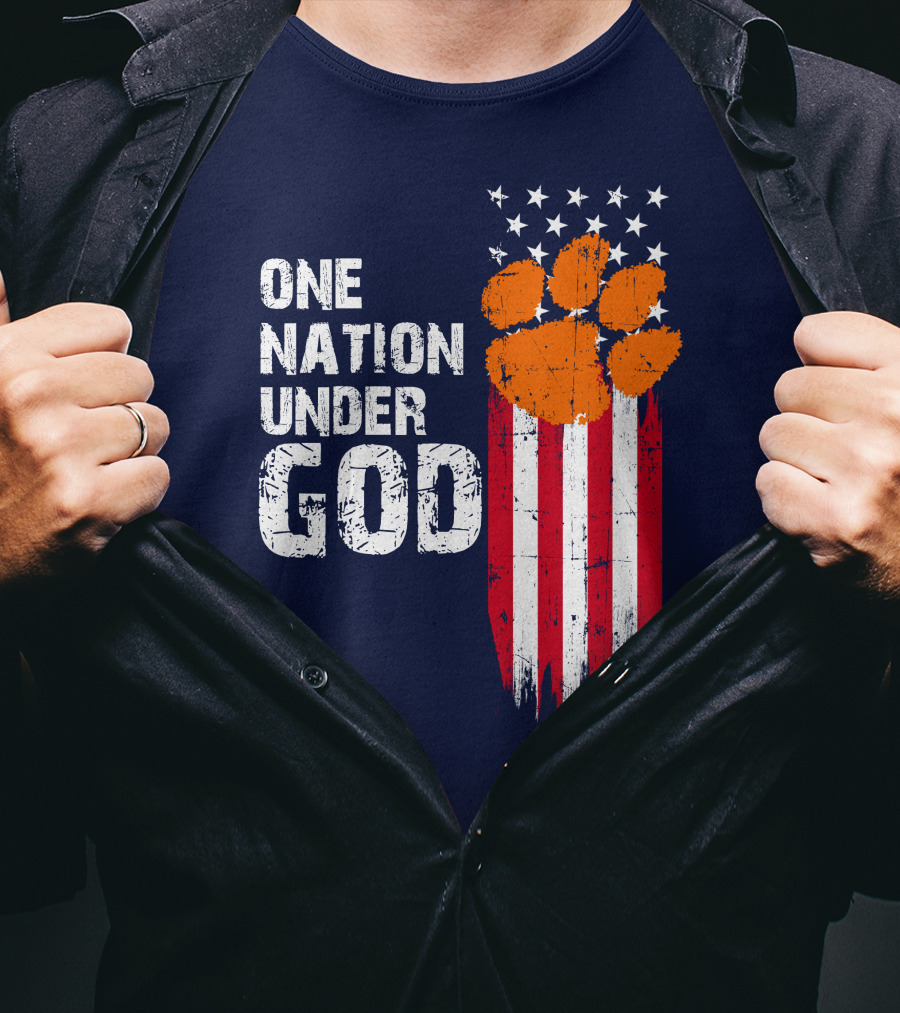 One Nation Under God Clemson Tigers American Flag Paw Print T-Shirt