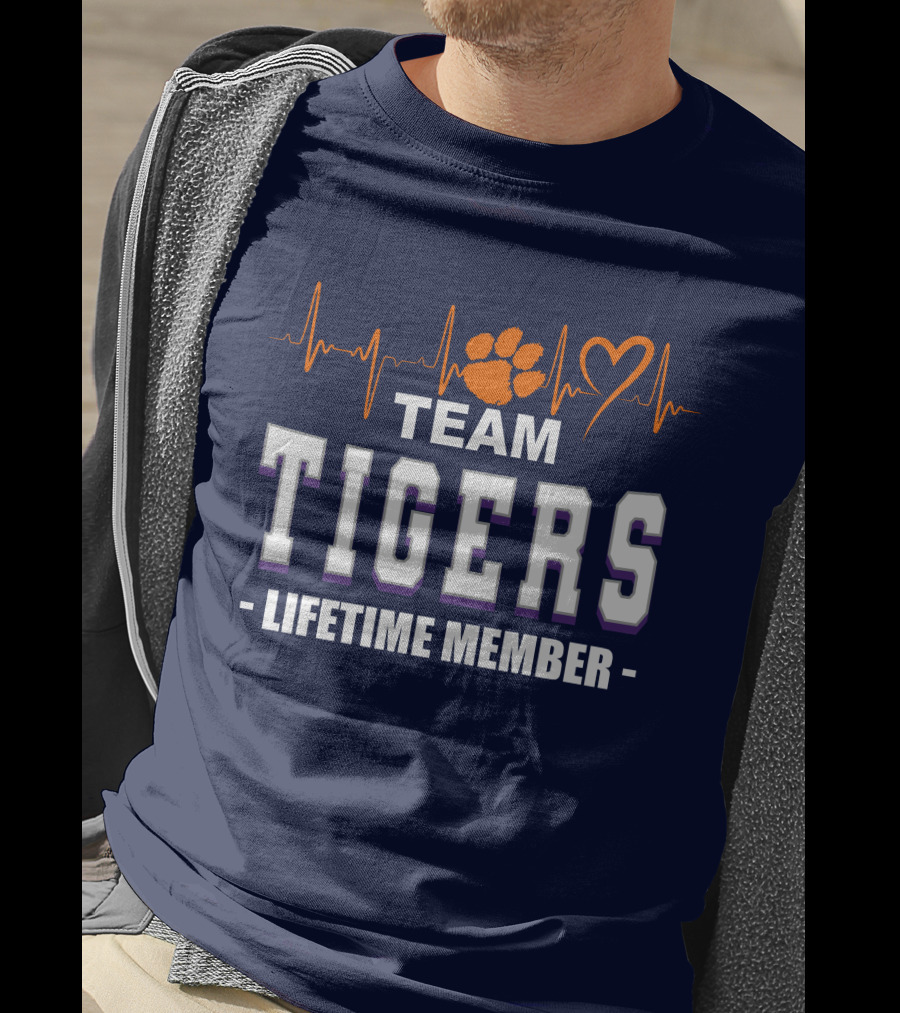 Team Tigers Lifetime Member Clemson Tigers Heartbeat Paw Heart T-Shirt