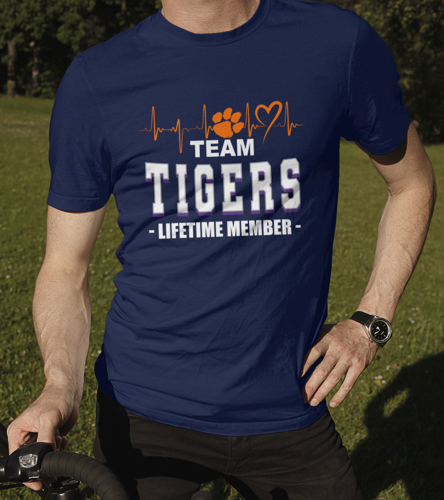 Team Tigers Lifetime Member Clemson Tigers Heartbeat Paw Heart T-Shirt