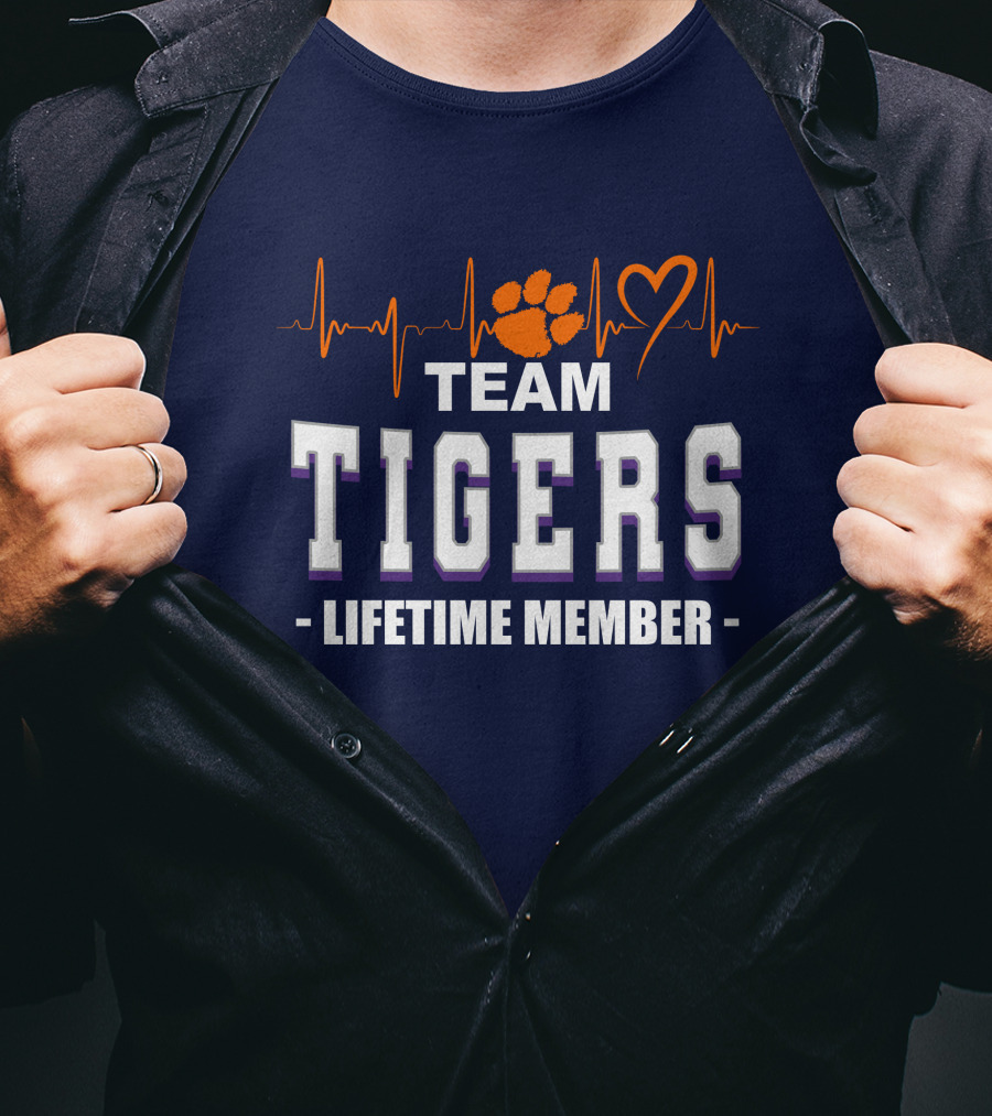 Team Tigers Lifetime Member Clemson Tigers Heartbeat Paw Heart T-Shirt