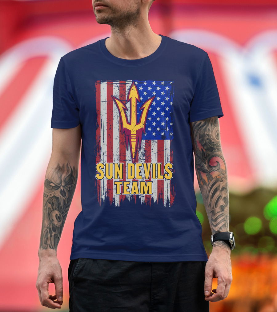Sun Devils Team Arizona State American Flag Trident T-Shirt