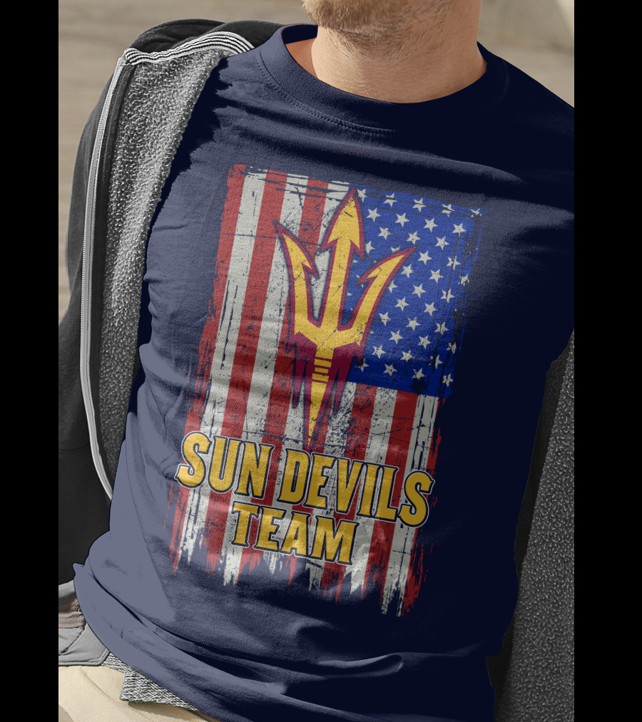 Sun Devils Team Arizona State American Flag Trident T-Shirt