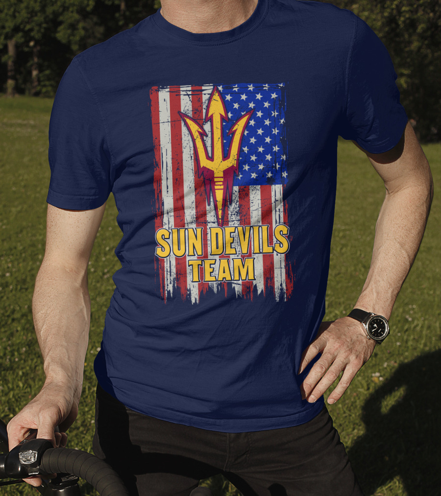 Sun Devils Team Arizona State American Flag Trident T-Shirt