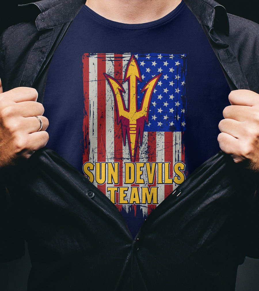 Sun Devils Team Arizona State American Flag Trident T-Shirt